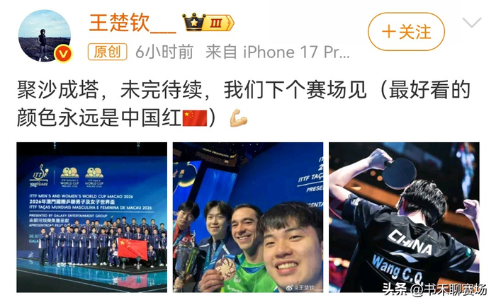 王楚钦首夺世界杯冠军 左手将孤军奋战打破质疑